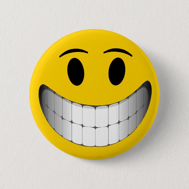 Badge Rond 5 Cm Grand visage jaune de sourire (Devant)