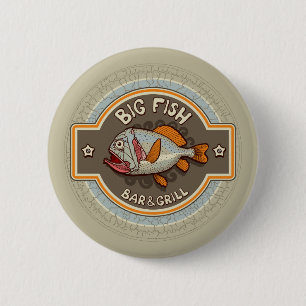 Badge Rond 5 Cm Grande affiche de bar et grill de poissons