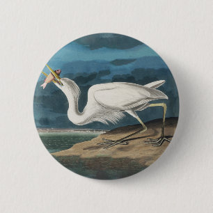 Badge Rond 5 Cm Grande Aigrette d'Audubon : Oiseau côtier vintage