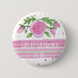 Badge Rond 5 Cm Grande grand-mère d'être Baby shower Rose d'aquare