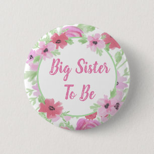 Badge Rond 5 Cm Grande soeur à être aquarelle Baby shower floral