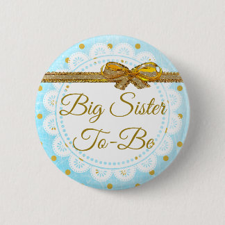 Badge Rond 5 Cm Grande Soeur à être Baby shower Bleu & Or Bouton
