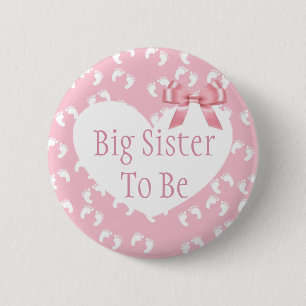 Badge Rond 5 Cm Grande soeur à être bouton rose de baby shower