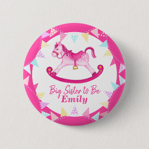 Badge Rond 5 Cm Grande soeur à être nom nouveau bébé hobby cheval