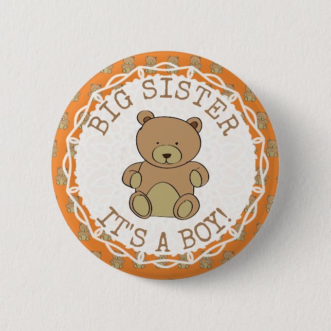 Badge Rond 5 Cm Grande soeur à être Teddy Portez son bouton Garçon (Devant)