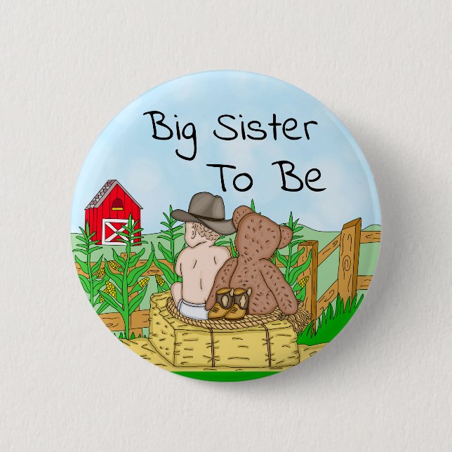 Badge Rond 5 Cm Grande soeur au Baby shower du garçon (Devant)