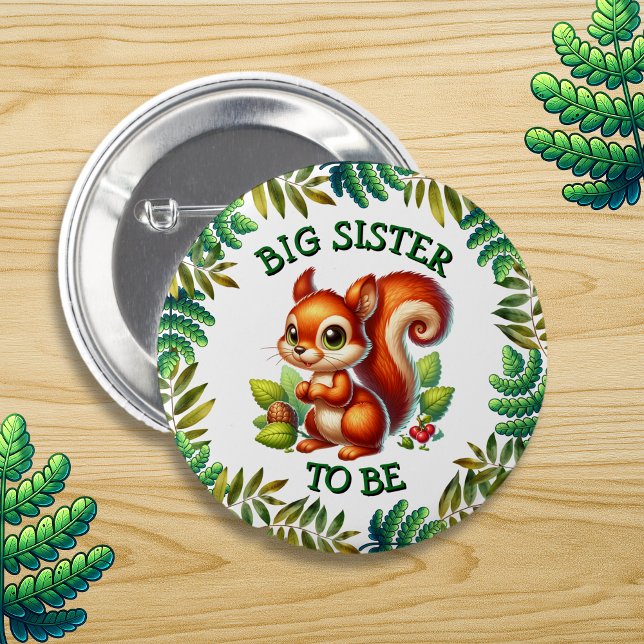 Badge Rond 5 Cm Grande Soeur | Baby shower à thème Woodland (Créateur téléchargé)