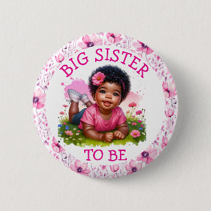 Badge Rond 5 Cm Grande soeur   Le Baby shower floral de la fille