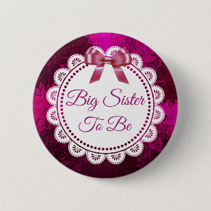 Badge Rond 5 Cm Grande Soeur pour être Magenta Bow bouton Baby sho