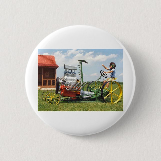 Badge Rond 5 Cm Grande tondeuse à gazon de bloc (Devant)