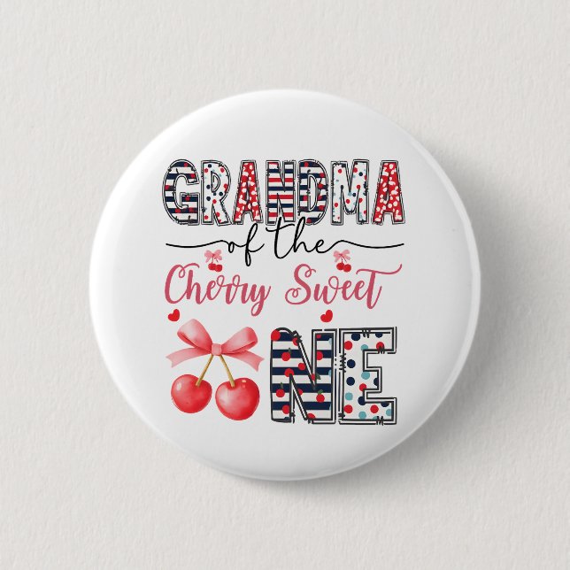 Badge Rond 5 Cm Grandma Cherry Sweet One Cute Birthday Family (Devant)