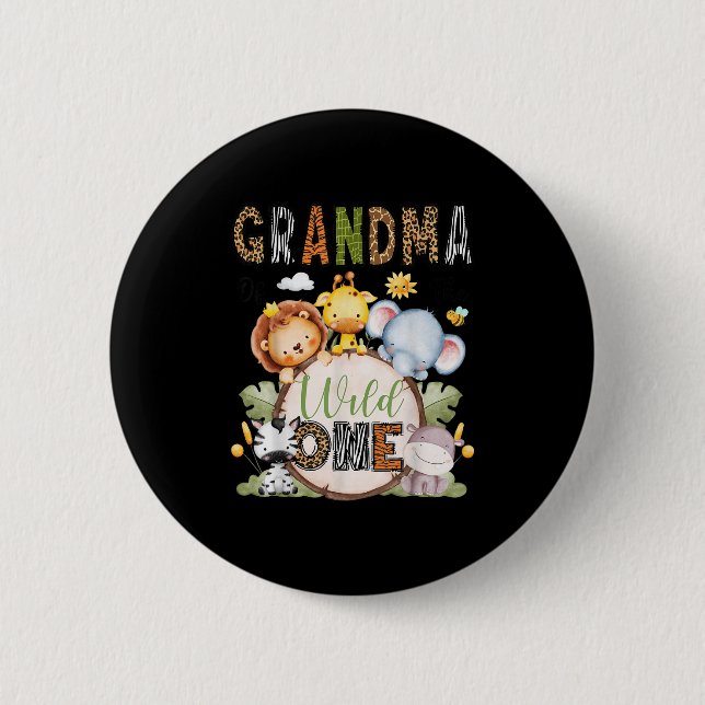 Badge Rond 5 Cm Grandma Of The Wild One 1st Birthday Boy Jungle Sa (Devant)