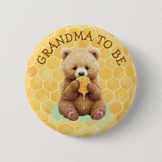 Badge Rond 5 Cm Grandma to Be | Bear themed Boy's Baby Shower (Devant)