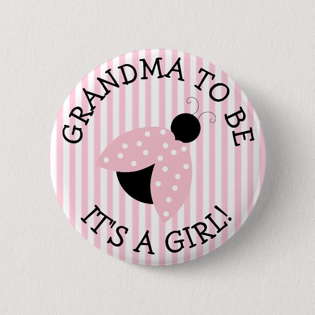 Badge Rond 5 Cm "Grandma To Be" Pink Ladybug Baby Shower Button (Devant)