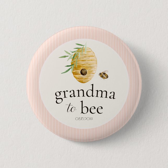 Badge Rond 5 Cm Grandma To Bee Pink Girl Baby Shower Family Pin (Devant)