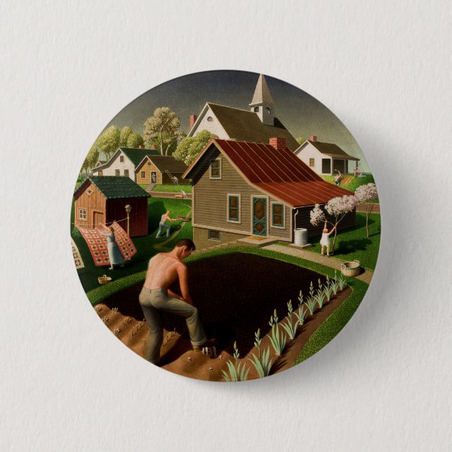 Badge Rond 5 Cm Grant Wood Spring in Town (1941) (Devant)