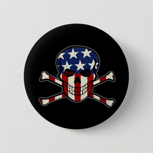 Badge Rond 5 Cm Graphique americana de drapeau de crâne de (Devant)