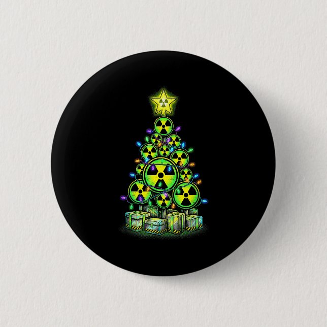 Badge Rond 5 Cm Graphique d'arbre de Noël radioactif Avertissement (Devant)