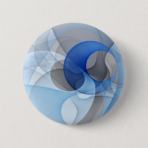 Badge Rond 5 Cm Graphique d'art fractal gris bleu Abstrait moderne