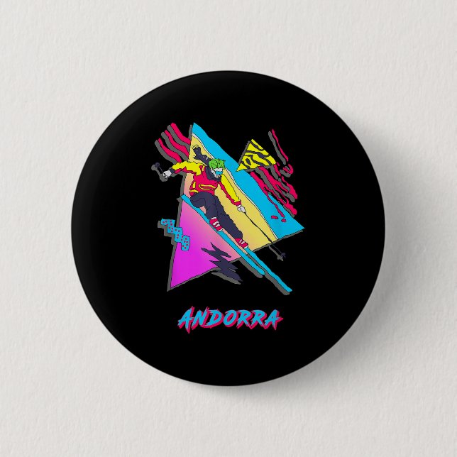 Badge Rond 5 Cm Graphique d'aventures de ski d'Andorre (Devant)