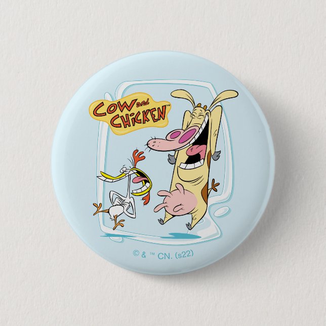 Badge Rond 5 Cm Graphique de rire de vache et de poulet (Devant)