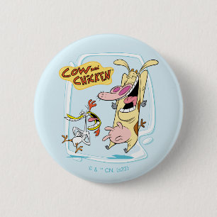 Badge Rond 5 Cm Graphique de rire de vache et de poulet