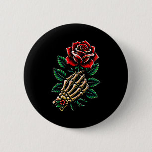 Badge Rond 5 Cm Graphique de rose de main de squelette