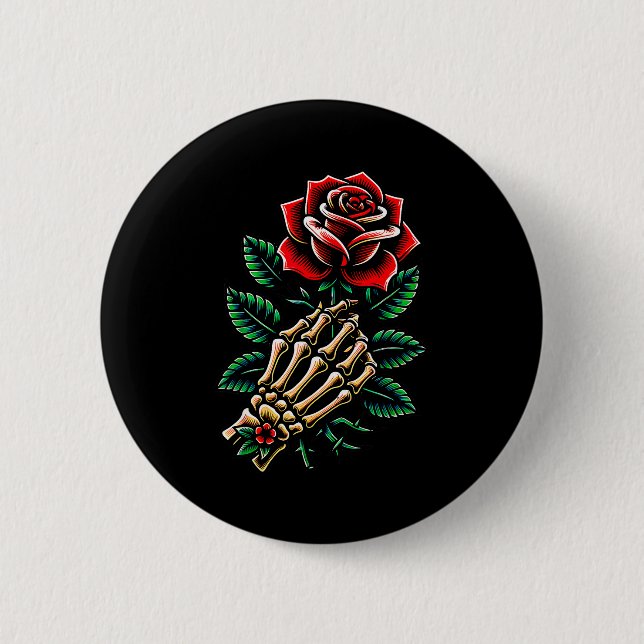 Badge Rond 5 Cm Graphique de rose de main de squelette  (Devant)