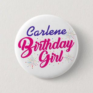 Badge Rond 5 Cm Graphique de texte rose fille d'anniversaire avec 