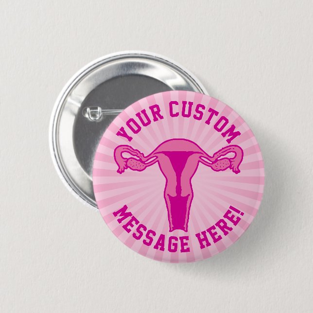 Badge Rond 5 Cm Graphique Uterus + Bouton Texte Personnalisé (Devant & derrière)