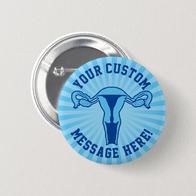 Badge Rond 5 Cm Graphique Uterus + Bouton Texte Personnalisé (Devant & derrière)