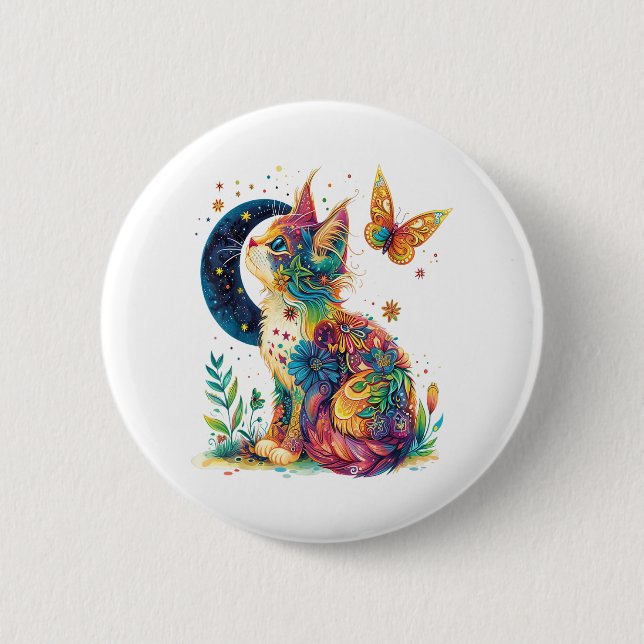 Badge Rond 5 Cm Graphisme De Chat Avec Cute Kitty Visage Animal Po (Devant)