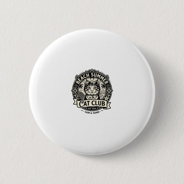 Badge Rond 5 Cm Graphisme de chat drôle d'été de plage - Été de pl (Devant)