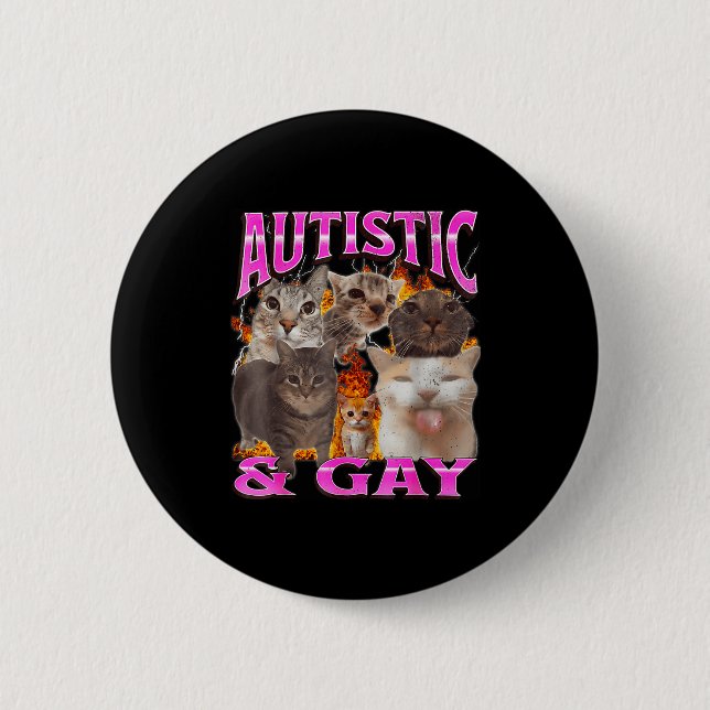 Badge Rond 5 Cm Graphisme de contrefaçon de mème de chat drôle aut (Devant)