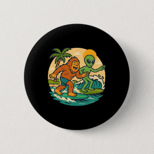 Badge Rond 5 Cm Graphisme de plage de Bigfoot et d'alien faisant d