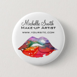 Badge Rond 5 Cm Gras Rainbow Lips Aquarelle Dessin maquillage beau