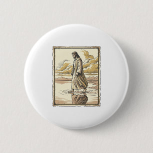 Badge Rond 5 Cm Gravure de marche spirituelle vintage de l'eau