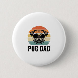 Badge Rond 5 Cm Gravure Papa Pug Vintage Design pour Amoureux des