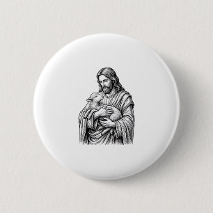 Badge Rond 5 Cm Gravure Vintage Berger Tenant un Agneau Vecteur De