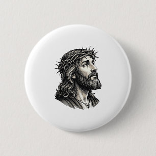 Badge Rond 5 Cm Gravure Vintage Couronne d'Épines Dessin de Portra