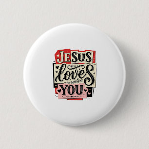Badge Rond 5 Cm Gravure vintage Jésus t'aime Typographie chrétienn