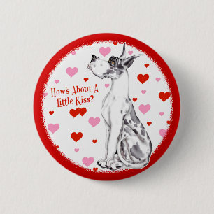 Badge Rond 5 Cm Great Dane Harlequin Valentine's Day Kiss