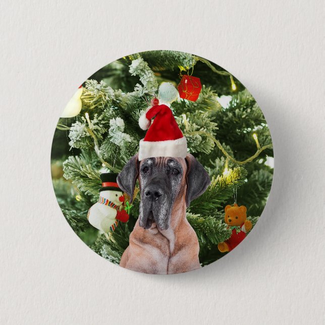Badge Rond 5 Cm Great Dane w Christmas Tree Cadeaux Boîtes de Noël (Devant)