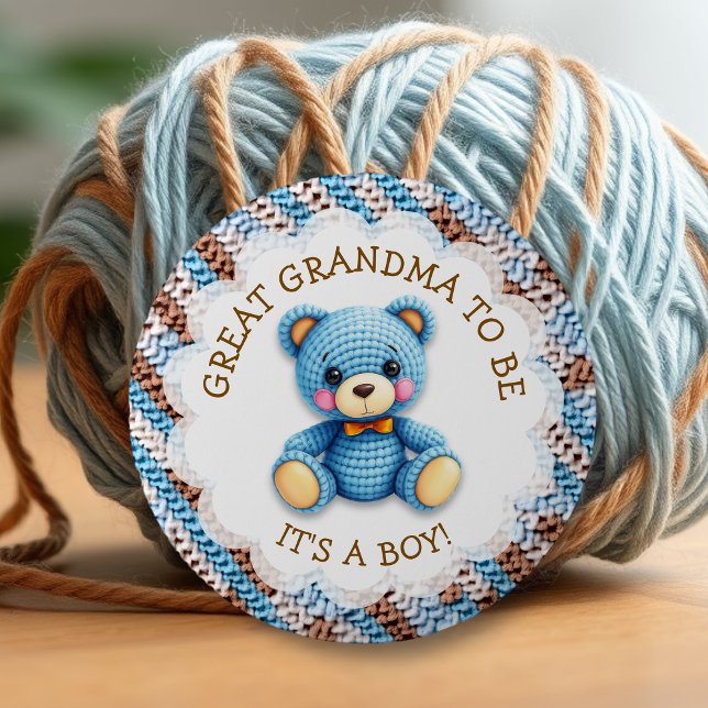 Badge Rond 5 Cm Great Grandma | Crochet Teddy Bear Baby Shower  (Créateur téléchargé)