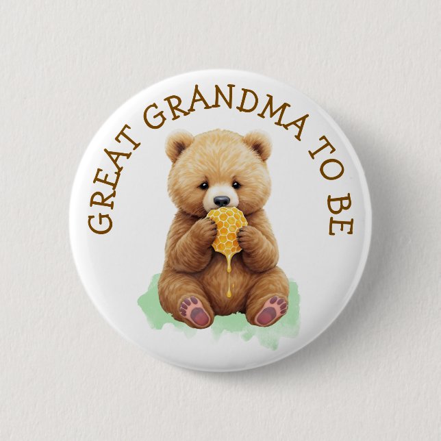Badge Rond 5 Cm Great Grandma to Be | Bear Boy's Baby Shower (Devant)