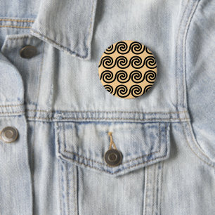 Badge Rond 5 Cm Grec Meander Key Waves Motif Brown