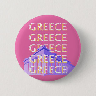 Badge Rond 5 Cm Grèce Travel Art, Summer Travel Art, Retro, Rose