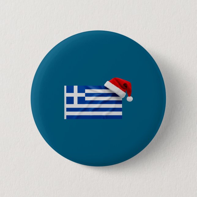Badge Rond 5 Cm Greek Flag Santa Hat Funny Greece Christmas Holida (Devant)