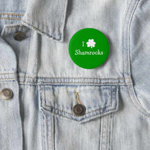 Badge Rond 5 Cm Green and White I Love Shamrock St Pats Day
