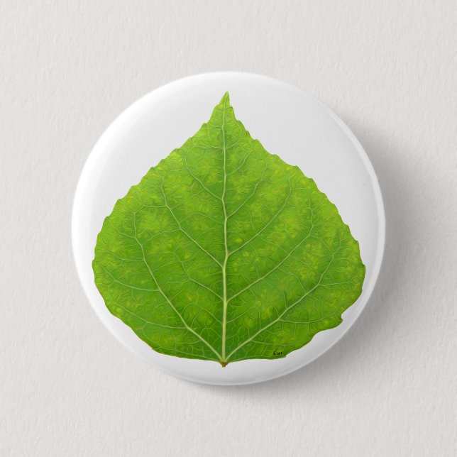 Badge Rond 5 Cm Green Aspen Leaf #11 (Devant)